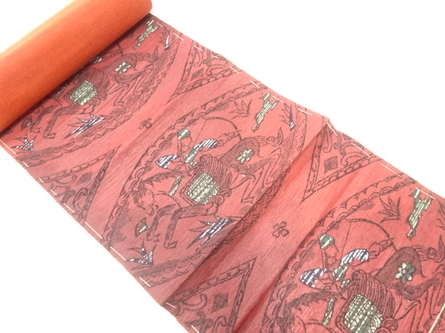 アンティーク　馬模様織出し名古屋帯地反物